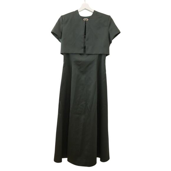 Vintage Scott McClintock Green Satin Gown & Jacket Holiday Occasion 16 - Picture 4 of 8